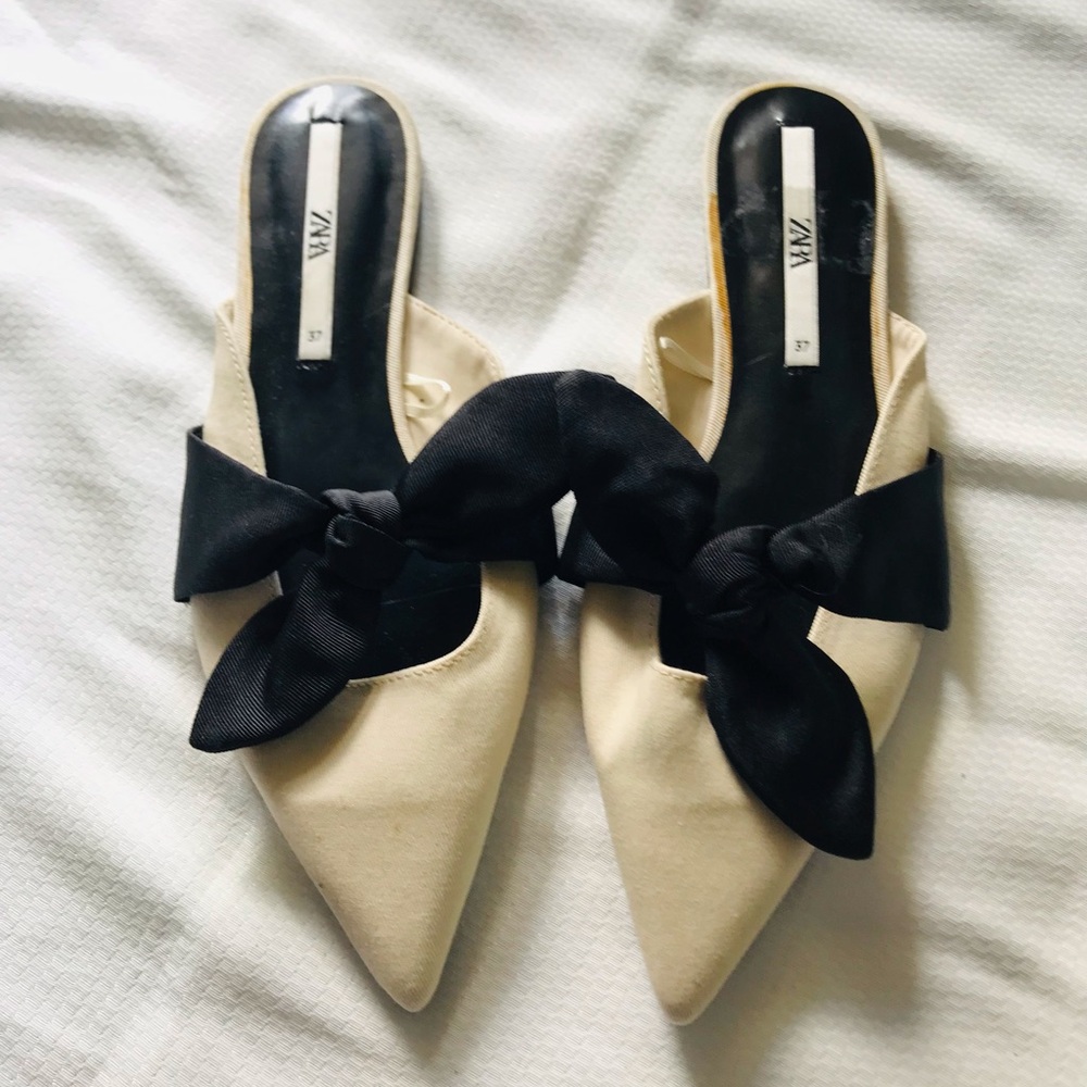 Zara Cream and Black Women's Mules